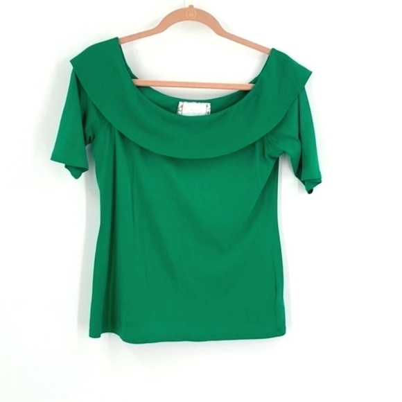 Anthropologie Top ETT TWA Patchett off the Shoulder Neckline Green Fitted Size M - Picture 1 of 9